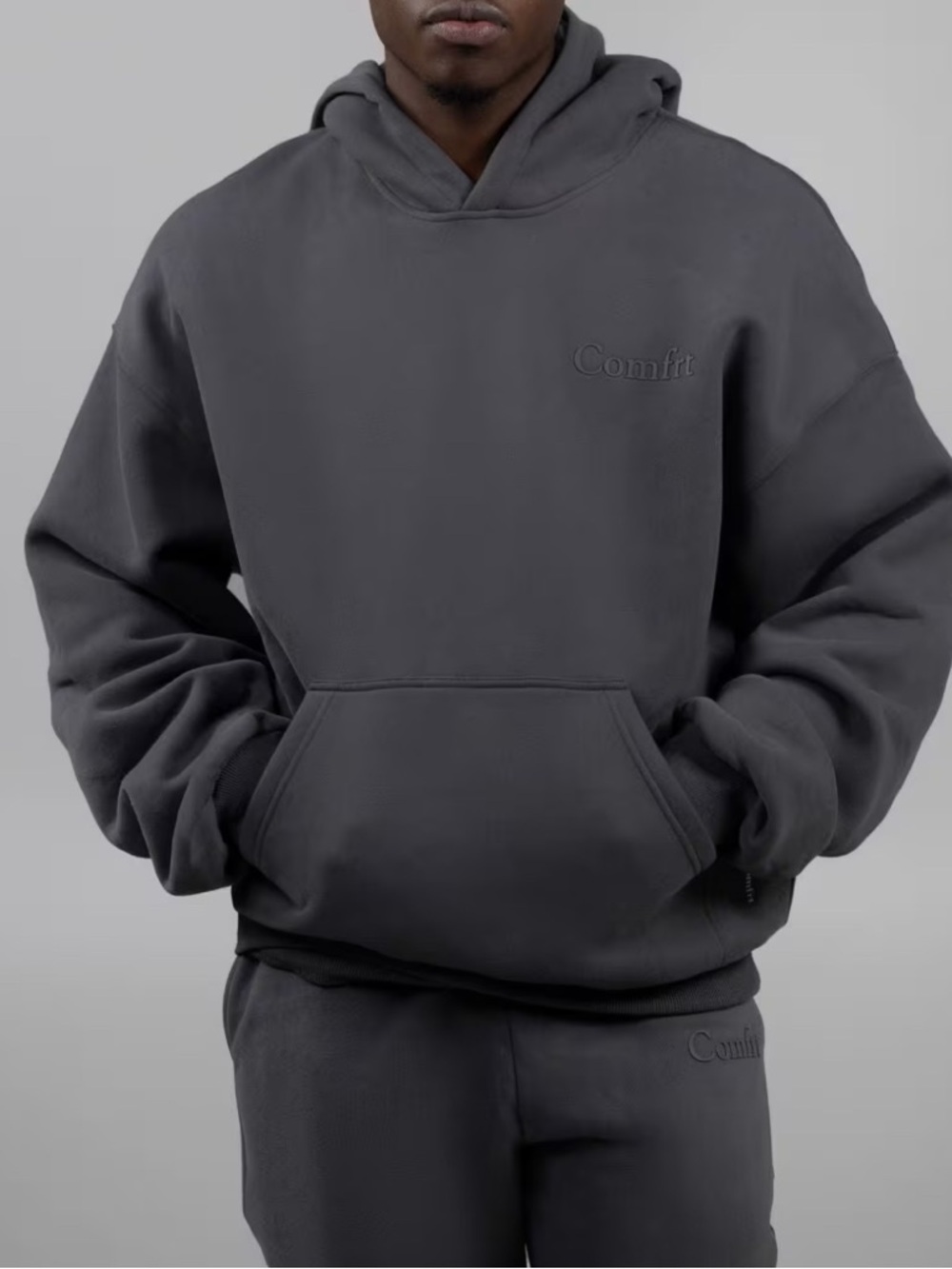Comfrt Oversized Grey Minimalist Logo Hoodie Size XS Men